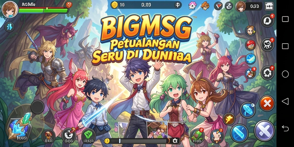 Tampilan gameplay yang menakjubkan dalam BIGMSG dengan karakter anime.