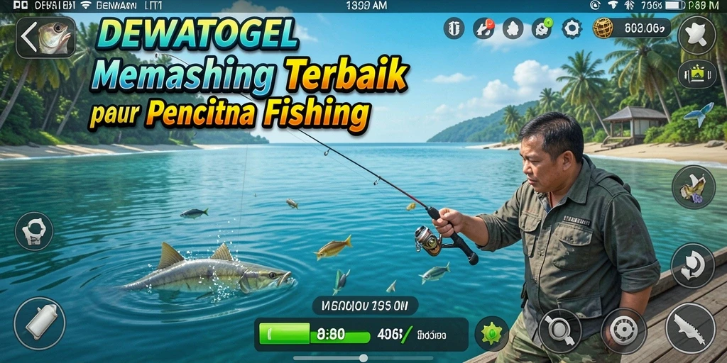 Skrinsut gameplay DEWATOGEL yang menarik saat memancing ikan.