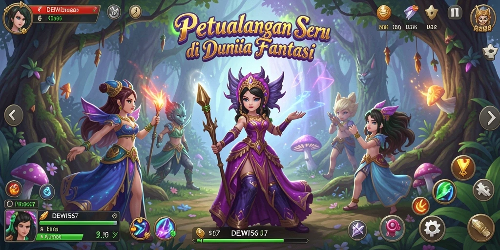 Screenshot gameplay DEWI567 menunjukkan petualangan di dunia yang penuh warna.