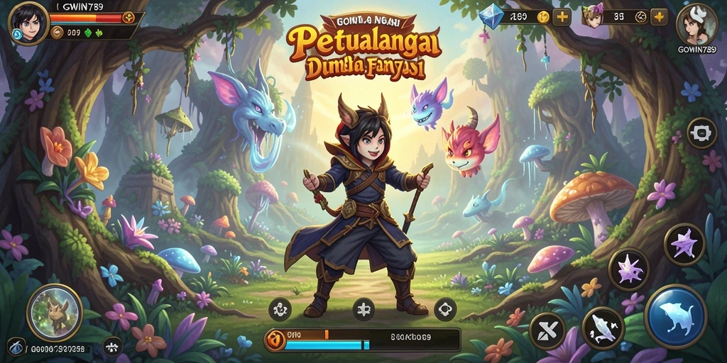 Screenshot GOWIN789 menampilkan pemandangan indah dalam permainan petualangan.