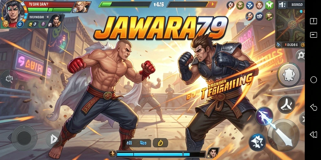 Gameplay seru dan memikat dalam JAWARA79 saat karakter bertarung di arena.