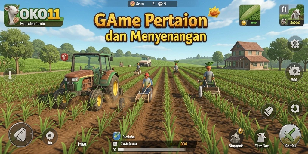 Screenshot KOKO11 menampilkan aksi seru di lahan pertanian.