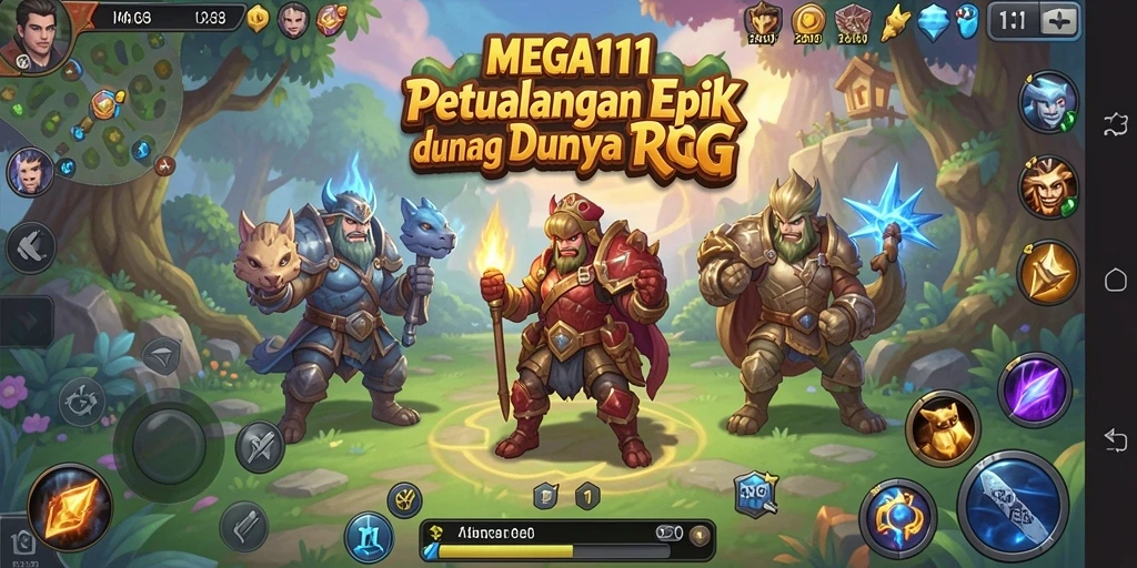 Tangkapan layar utama MEGA111 saat pertarungan seru di dunia RPG.