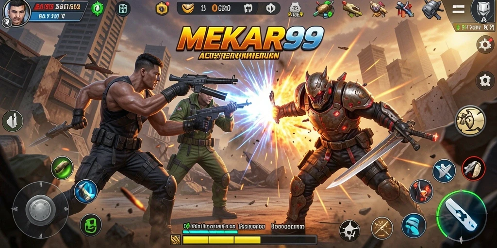 Screenshot gameplay MEKAR99 yang menunjukkan aksi penuh adrenalin.