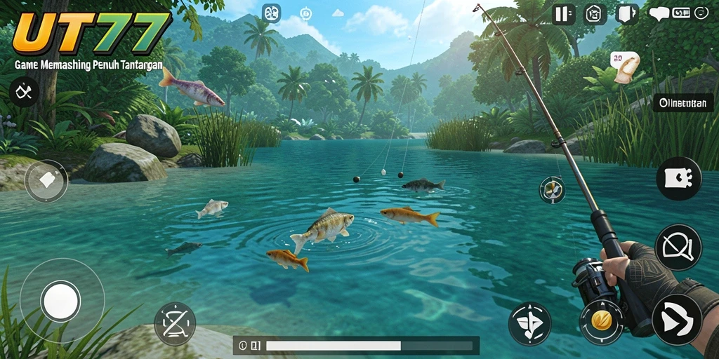 Screenshot gameplay UT77 menampilkan momen menarik saat memancing.